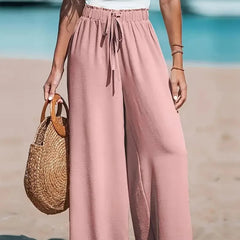 Women's Wide-Leg Palazzo Pants with Tie Waist | Summer - Grey