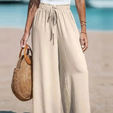 Women's Wide-Leg Palazzo Pants with Tie Waist | Summer - Navy