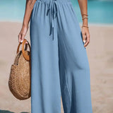 Women's Wide-Leg Palazzo Pants with Tie Waist | Summer - Olive
