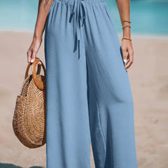 Women's Wide-Leg Palazzo Pants with Tie Waist | Summer - Olive