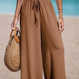 Women's Wide-Leg Palazzo Pants with Tie Waist | Summer - Tan