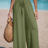 Women's Wide-Leg Palazzo Pants with Tie Waist | Summer - White