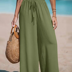 Women's Wide-Leg Palazzo Pants with Tie Waist | Summer - White