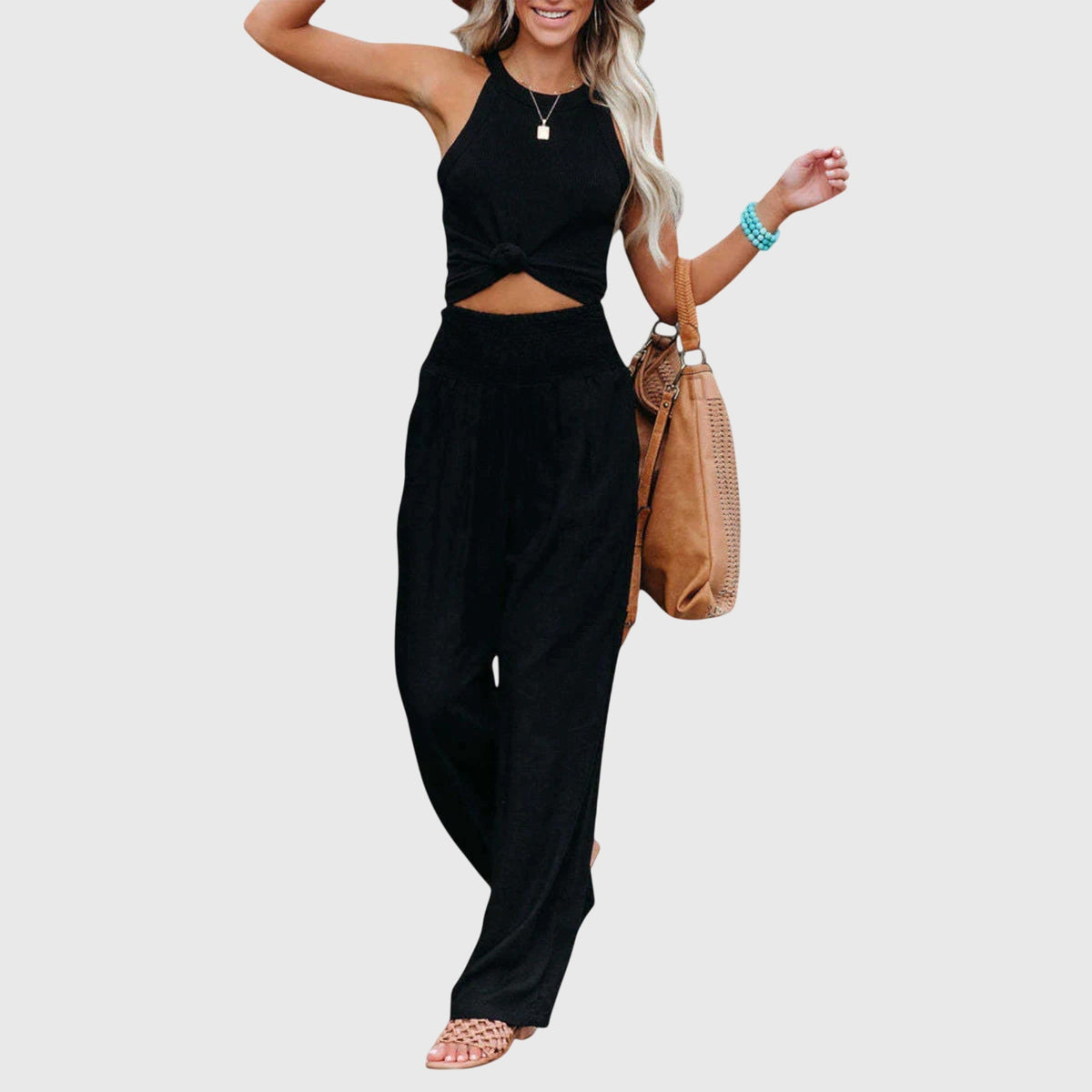 Women's Wide-Leg Pants - Elegant Flowing Silhouette | Summer - Black