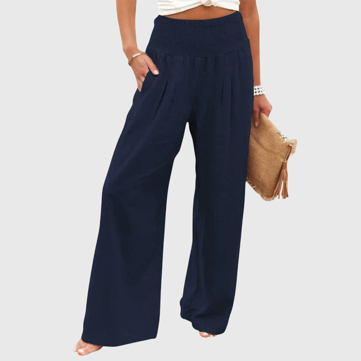 Women's Wide-Leg Pants - Elegant Flowing Silhouette | Summer - Blue