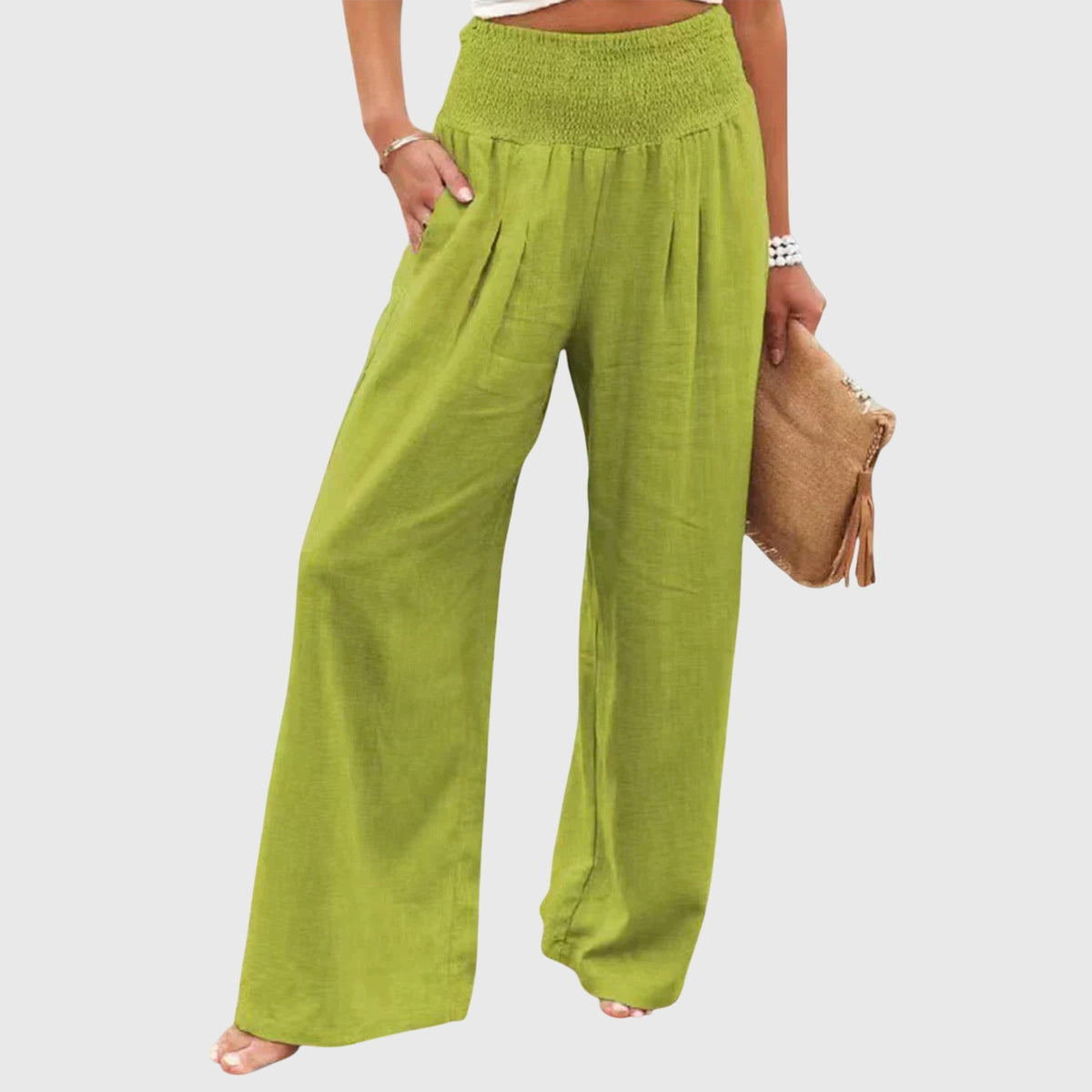 Women's Wide-Leg Pants - Elegant Flowing Silhouette | Summer - Green