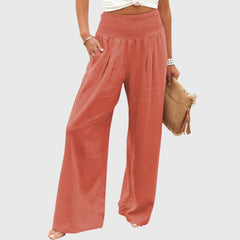 Women's Wide-Leg Pants - Elegant Flowing Silhouette | Summer - Orange