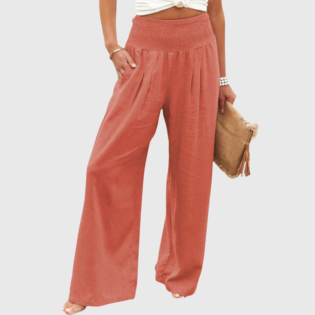 Women's Wide-Leg Pants - Elegant Flowing Silhouette | Summer - Orange