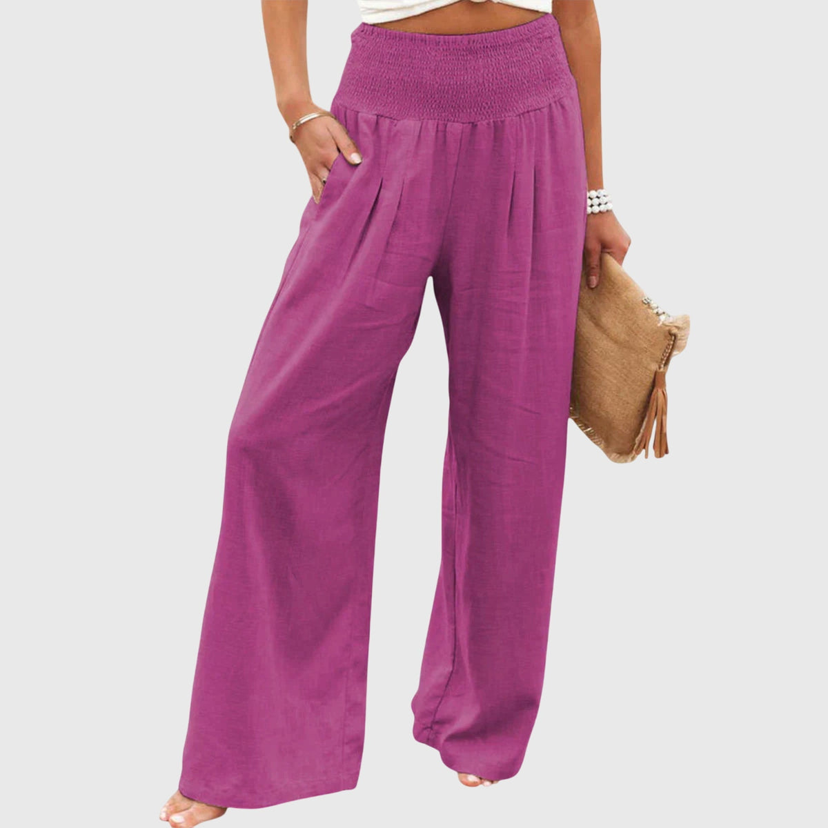 Women's Wide-Leg Pants - Elegant Flowing Silhouette | Summer - Pink