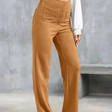 Women's Wide Leg Pants | High Waist | Autumn - Brown