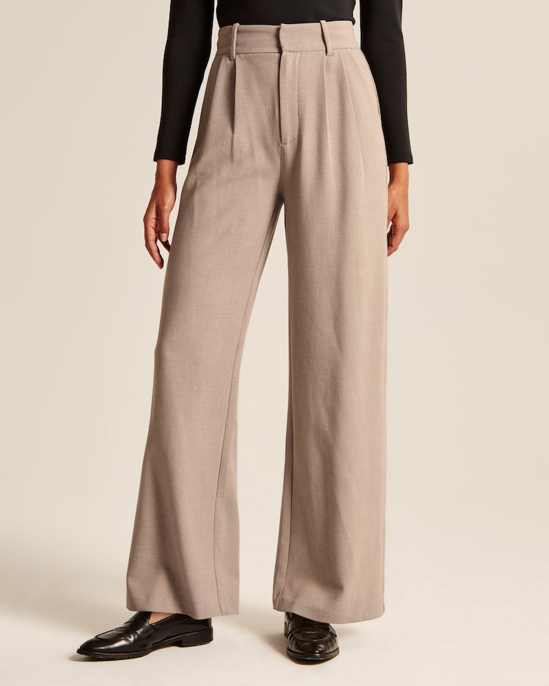 Women's Wide-Leg Pants | High Waist Beige | Office Ready | Autumn - Beige