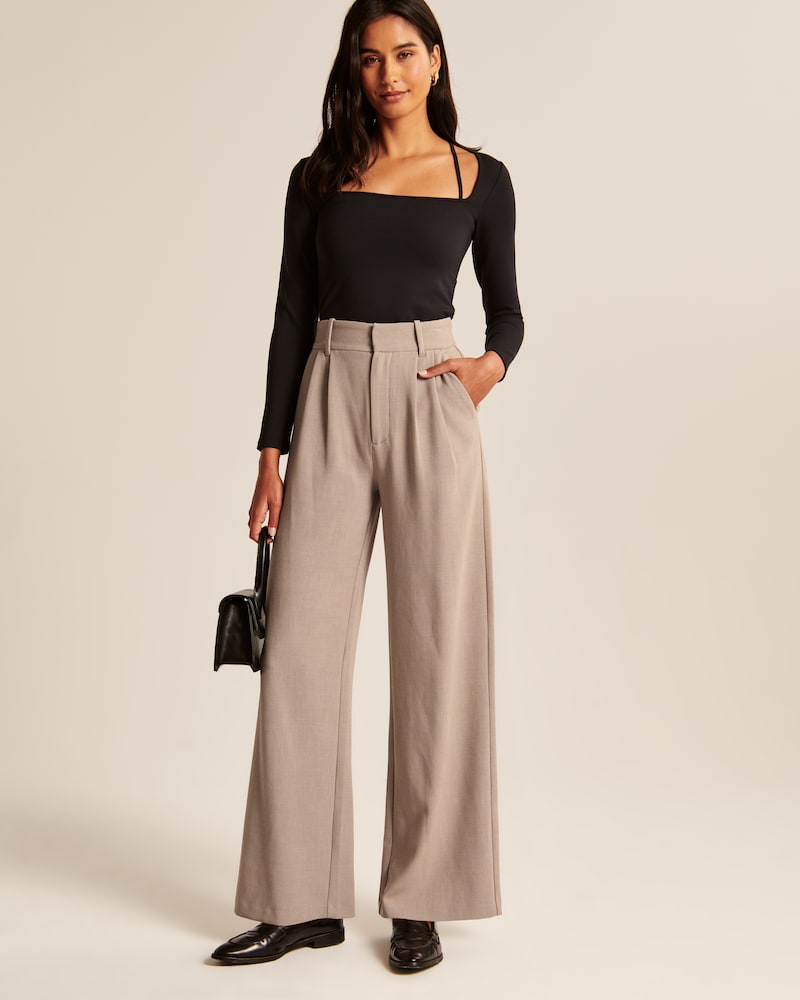Women's Wide-Leg Pants | High Waist Beige | Office Ready | Autumn