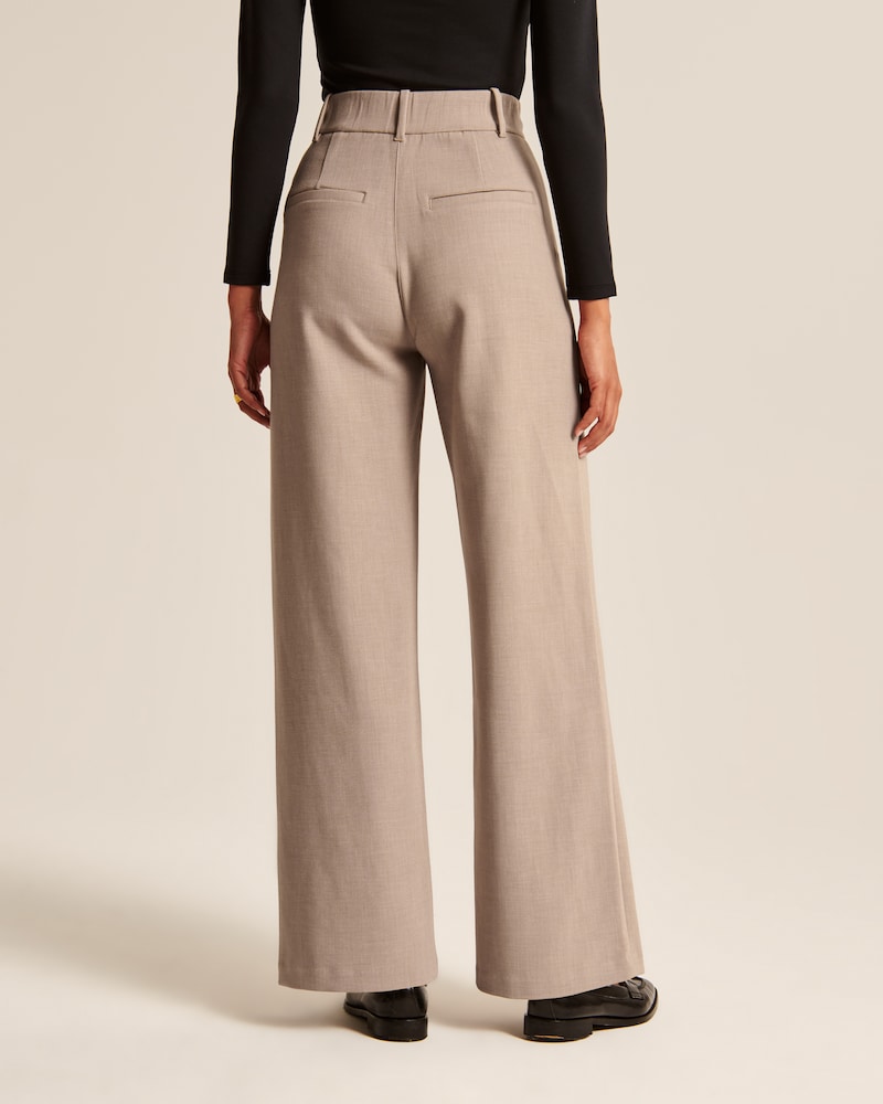 Women's Wide-Leg Pants | High Waist Beige | Office Ready | Autumn