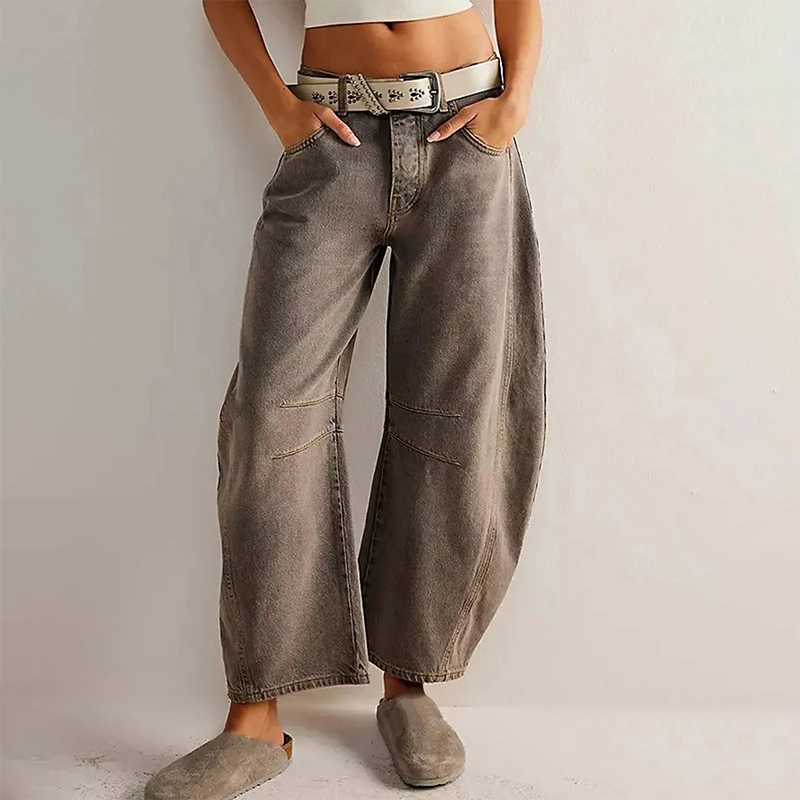 Women's Wide-Leg Pants | Relaxed | High Waist | Summer - Brown