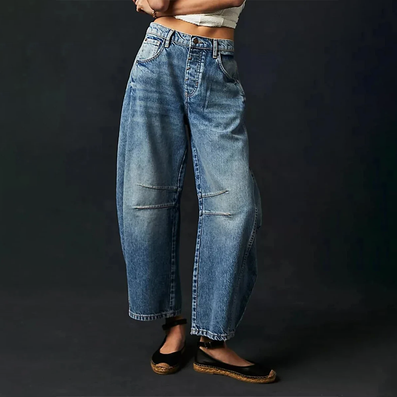 Women's Wide-Leg Pants | Relaxed | High Waist | Summer - Dark Blue