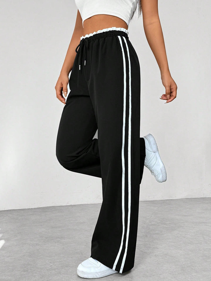 Women's Wide-Leg Pants | Striped | Relaxed Fit | Spring - Black