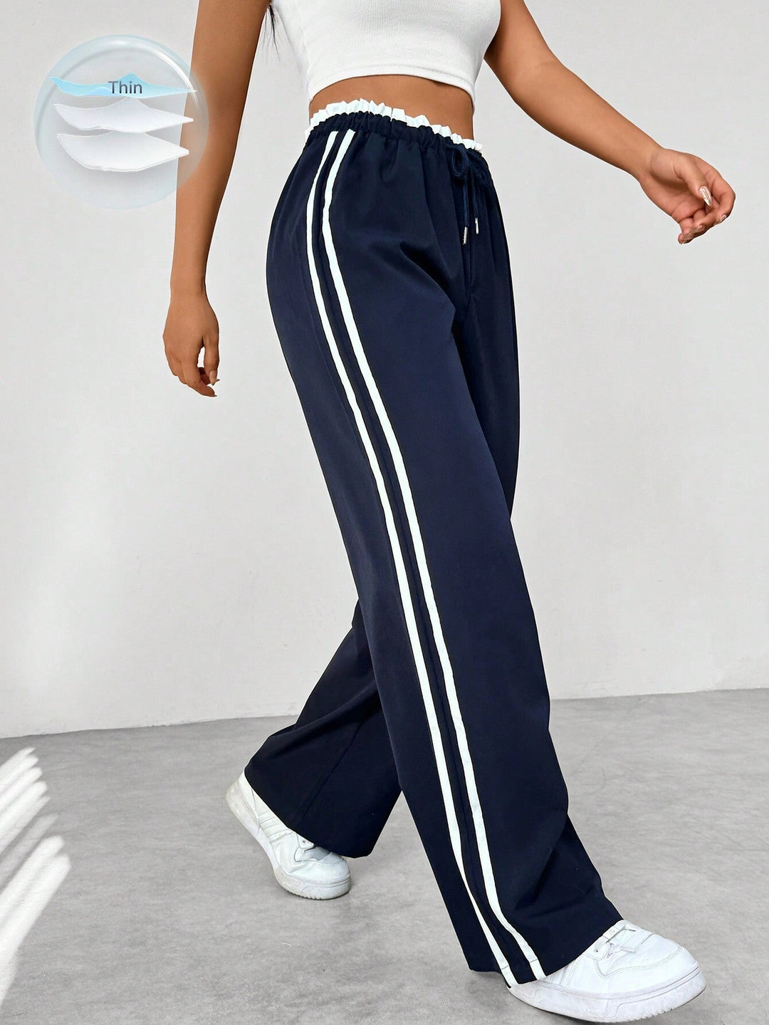 Women's Wide-Leg Pants | Striped | Relaxed Fit | Spring - Blue