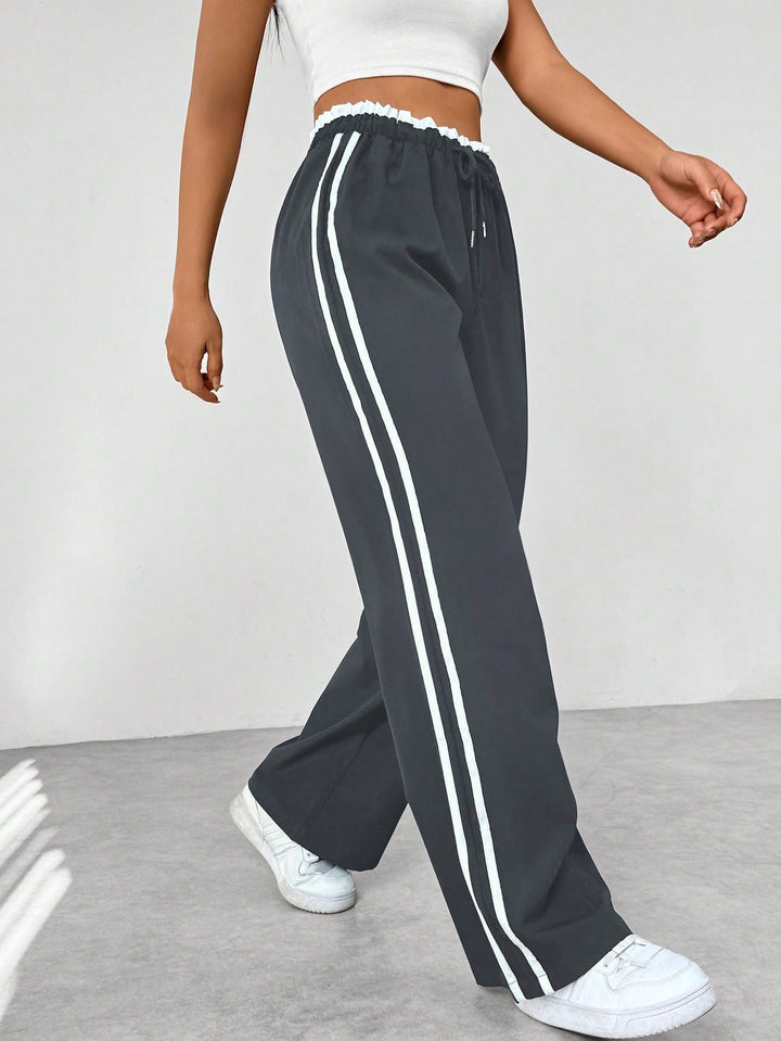 Women's Wide-Leg Pants | Striped | Relaxed Fit | Spring - Gray