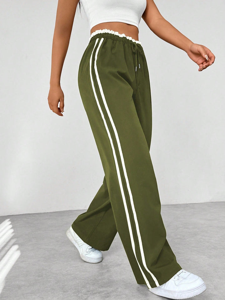 Women's Wide-Leg Pants | Striped | Relaxed Fit | Spring - Green