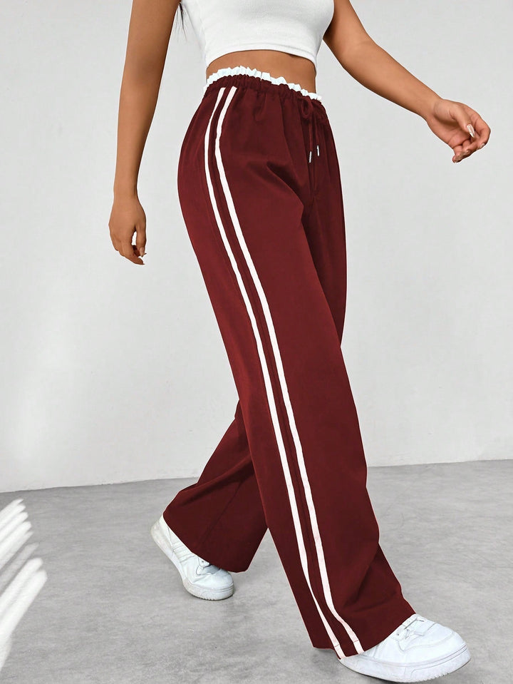 Women's Wide-Leg Pants | Striped | Relaxed Fit | Spring - Red