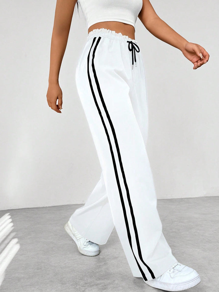 Women's Wide-Leg Pants | Striped | Relaxed Fit | Spring - White