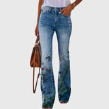 Women's Wide Leg Pants with Floral Print - Elegant Button Detail - Black