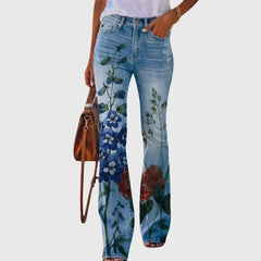Women's Wide Leg Pants with Floral Print - Elegant Button Detail - Red 2