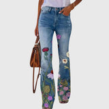 Women's Wide Leg Pants with Floral Print - Elegant Button Detail - Yellow