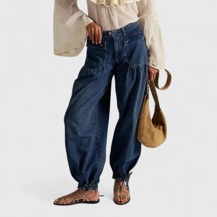 Women's Wide-Leg Pleated Pants - Bohemian Elegance | Spring - Dark Blue