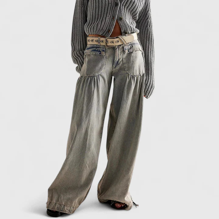 Women's Wide-Leg Pleated Pants - Bohemian Elegance | Spring - Gray