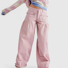 Women's Wide-Leg Pleated Pants - Bohemian Elegance | Spring - Pink