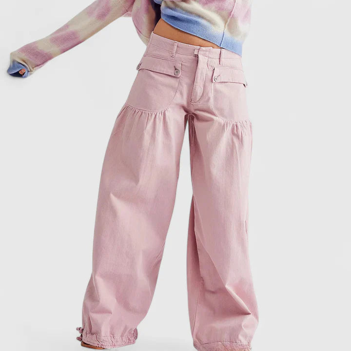 Women's Wide-Leg Pleated Pants - Bohemian Elegance | Spring - Pink