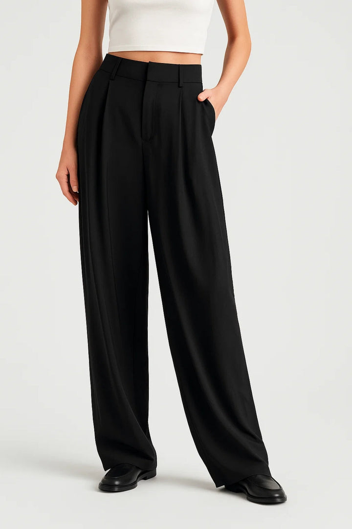 Women's Wide Leg Trousers | High Waist | Autumn - Black