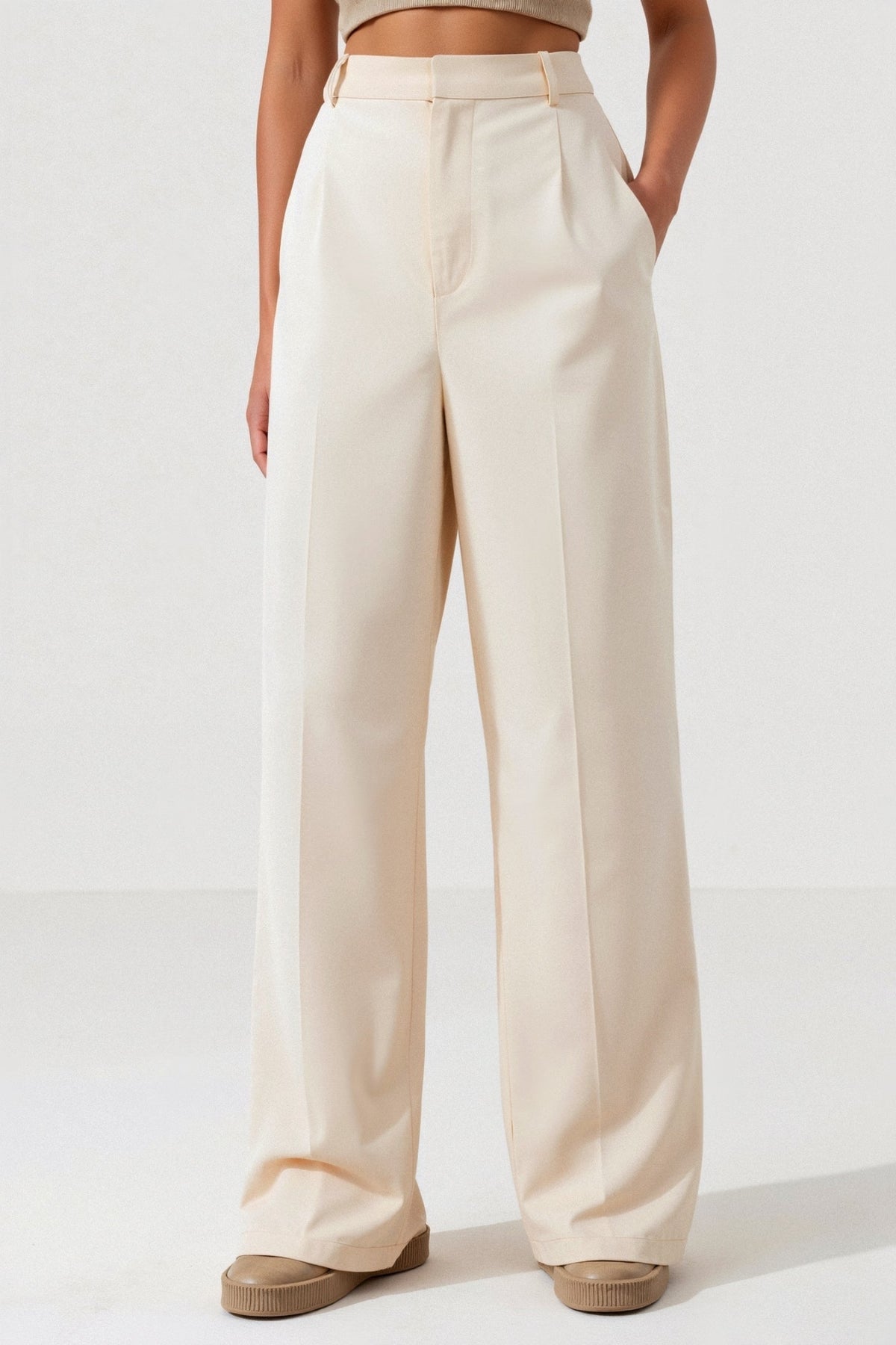 Women's Wide-Leg Trousers | Pleated | White | Autumn