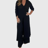Women's Wide-Leg Two-Piece Set - Elegant Blouse & Pants | Spring - Black