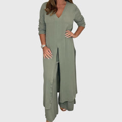 Women's Wide-Leg Two-Piece Set - Elegant Blouse & Pants | Spring