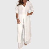 Women's Wide-Leg Two-Piece Set - Elegant Blouse & Pants | Spring - White