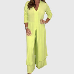 Women's Wide-Leg Two-Piece Set - Elegant Blouse & Pants | Spring - Yellow