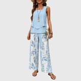 Women's Wide Leg Two-Piece Set - Relaxed Summer Style - Blue