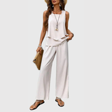 Women's Wide Leg Two-Piece Set - Relaxed Summer Style - White