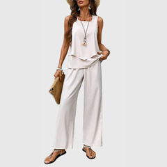 Women's Wide Leg Two-Piece Set - Relaxed Summer Style - White