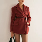Women's Wool-Blend Blazer | Shoulder Pads | Autumn - Red