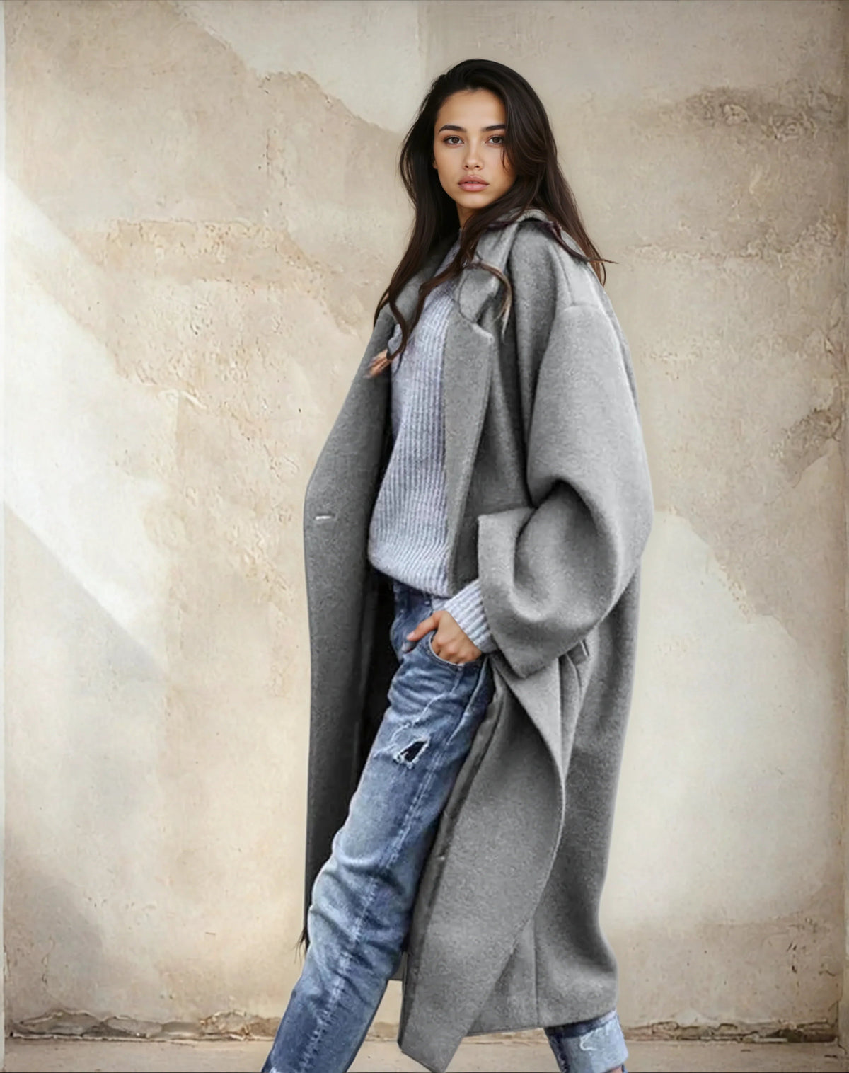 Women's Wool Blend Trenchcoat - Classic Winter Style - Grey