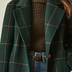 Women's Wool Check Coat with Lapel Collar - Tailored Tweed | Autumn