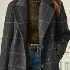 Women's Wool Check Coat with Lapel Collar - Tailored Tweed | Autumn