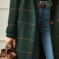 Women's Wool Check Coat with Lapel Collar - Tailored Tweed | Autumn