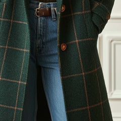 Women's Wool Check Coat with Lapel Collar - Tailored Tweed | Autumn