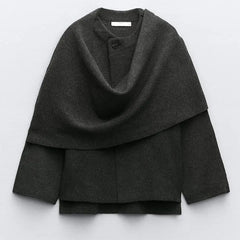 Women's Wool Coat with Scarf - Classic Winter Style - Black