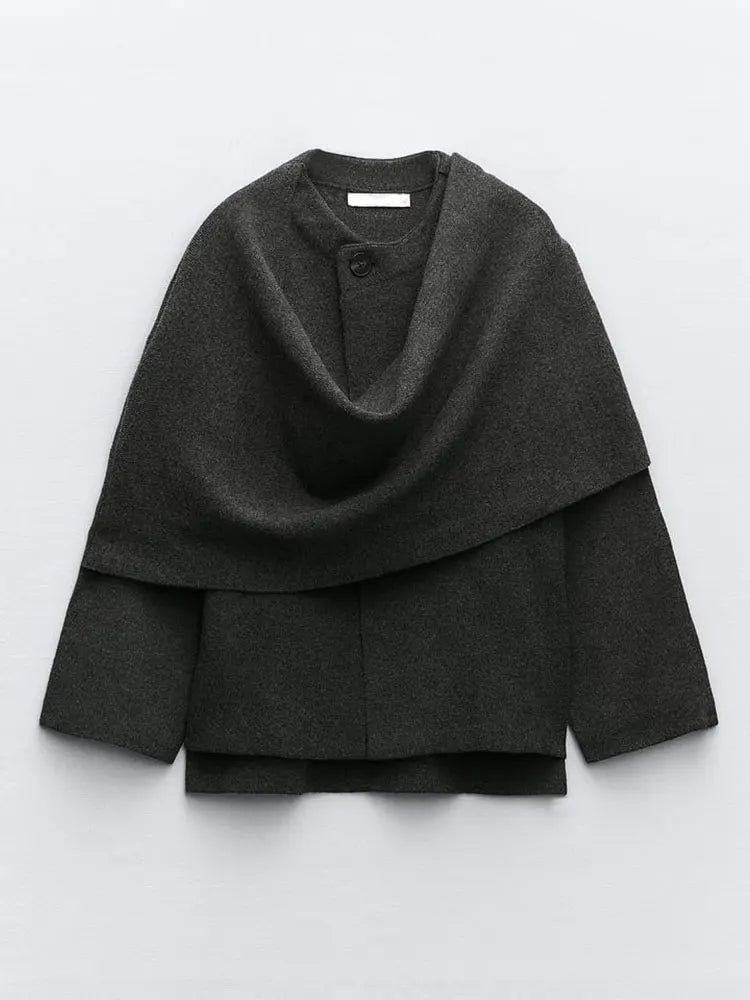 Women's Wool Coat with Scarf - Classic Winter Style - Black