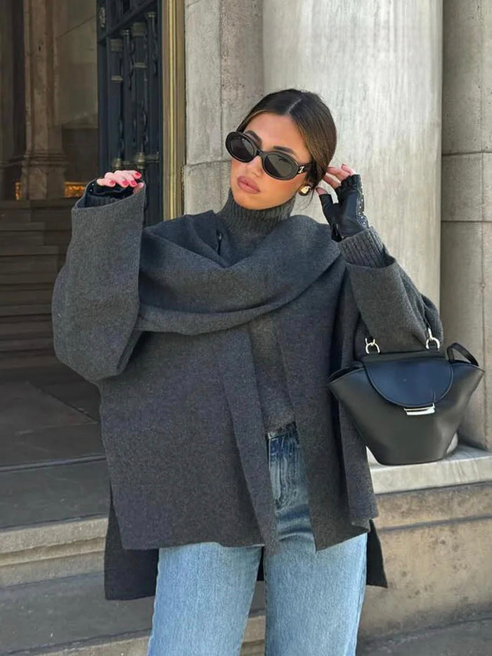 Women's Wool Coat with Scarf - Classic Winter Style